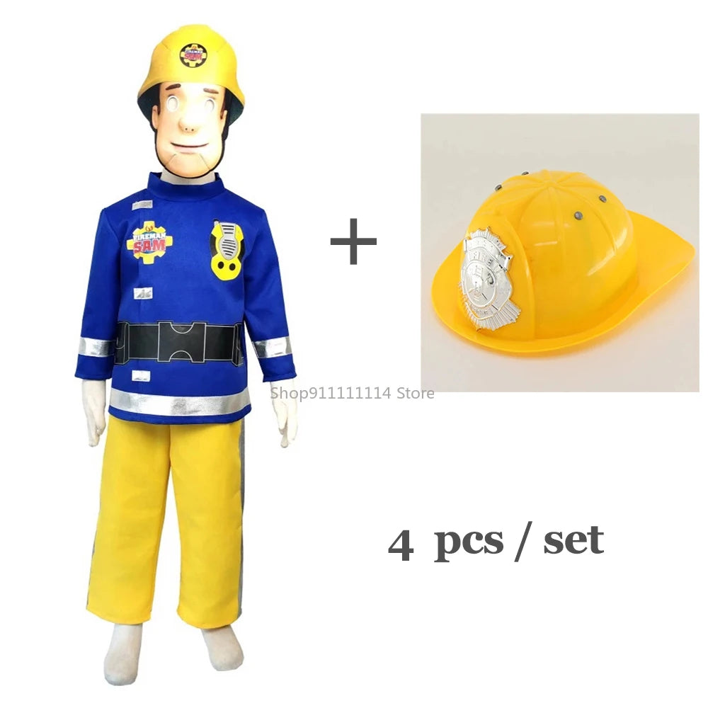 Sam Fireman Kids Cosplay Costumes - Children's Fancy Dress for Christmas Boy and Girl, Children's Carnival with Top Pants, Mask, and Purim Party Gift-Y197-Y198-110cm-