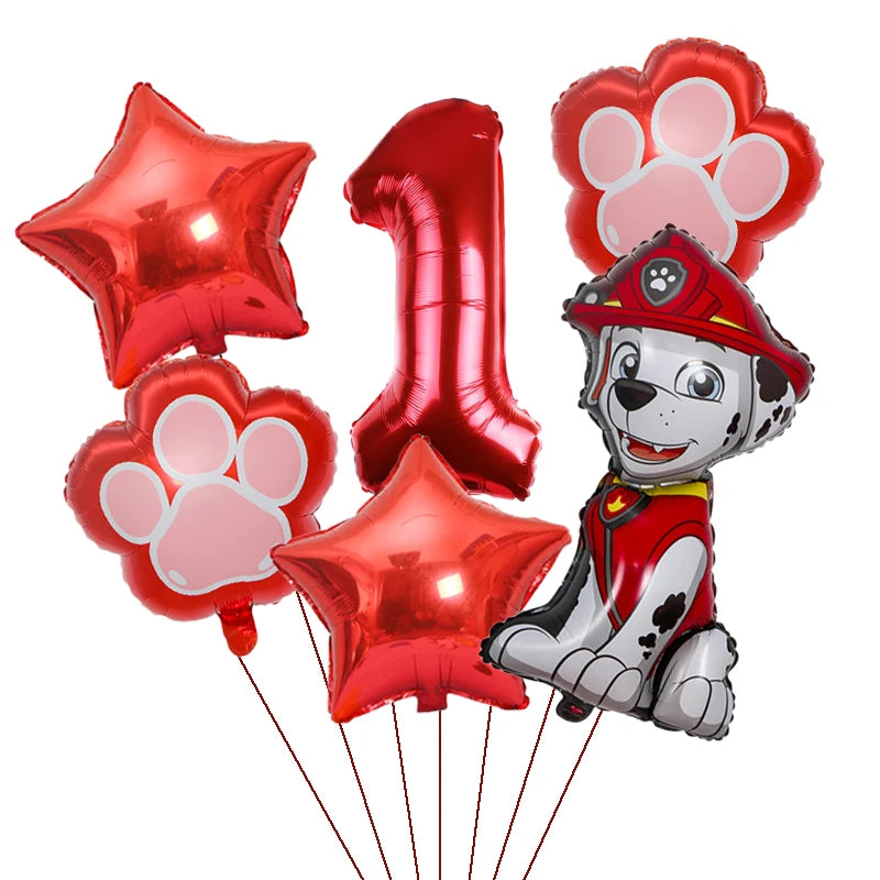 1Set Cartoon Paw Patrol Ryder Birthday Decoration - Aluminum Film Balloon Set Dog Chase Skye Marshall - Party Supplies Children Toys-Red 6pcs 1-