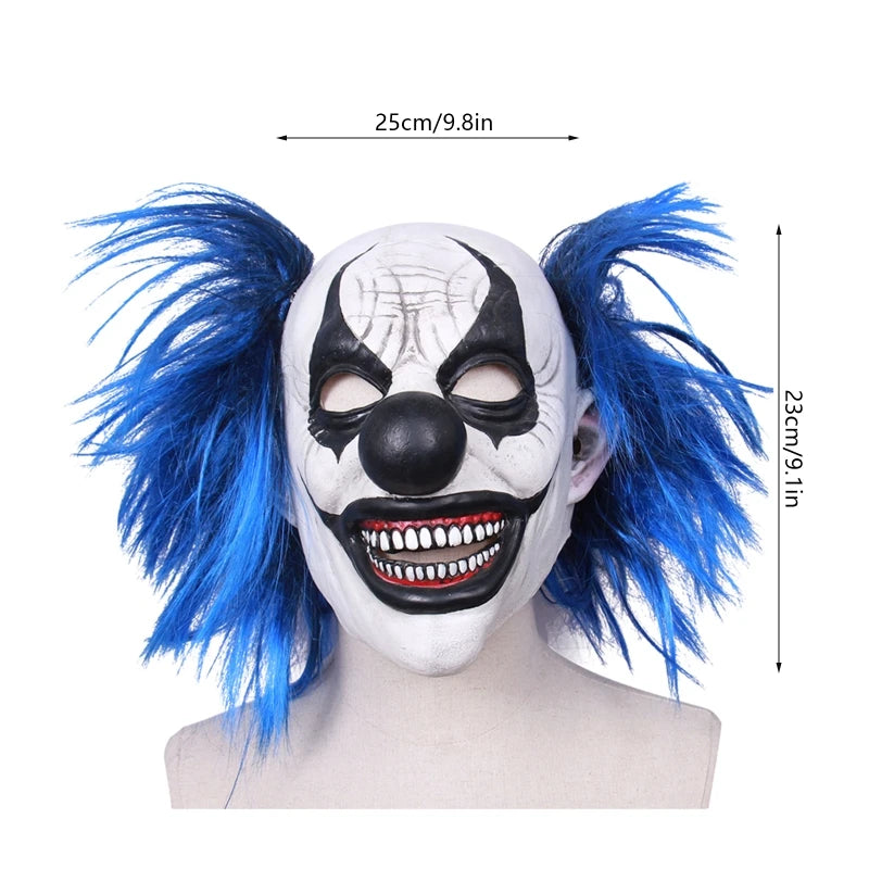 Realistic Latex Blue Hair Smiling Clown Mask - Perfect for Halloween Haunted House, Ghost Headgear, Party Cosplay, and Scary Props-