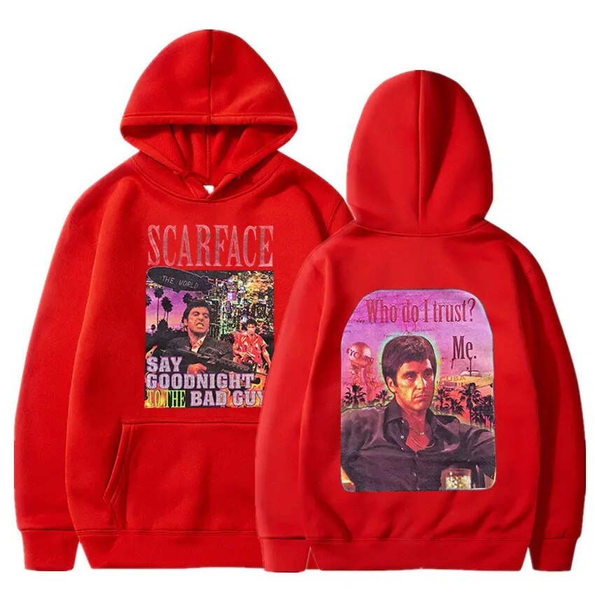 Scarface Tony Montana Hoodie - Double-Sided Print-Red-S-