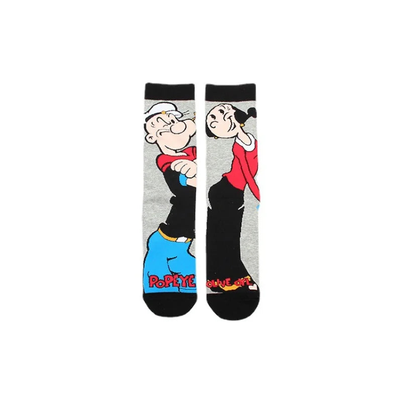 New Popeye the Sailor Cartoon Socks Anime Figure Olive Casual Cotton Socks Male Fashion Sports Socks Size 36-43 Direct selling-
