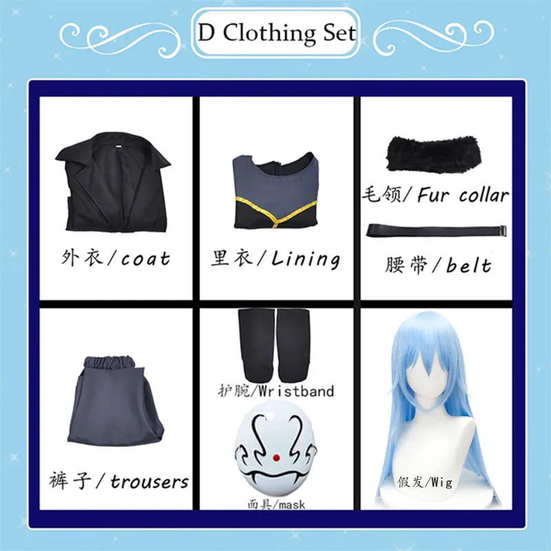 Rimuru Tempest Cosplay - Anime Costume from That Time I Got Reincarnated as a Slime, Including Halloween Uniform, Trench Wig, and Mask Set-5-XS-Rimuru Tempest