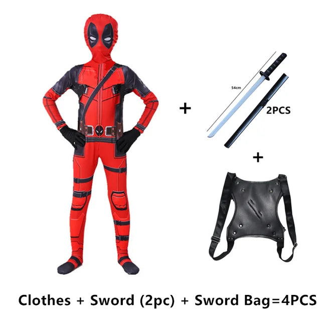 Boys 4-12 Years Deadpool Costume - Kids Cosplay Mask Suit with Jumpsuit, Ideal for Halloween Party and Carnival Show-3pcs-XS-Spider-Man