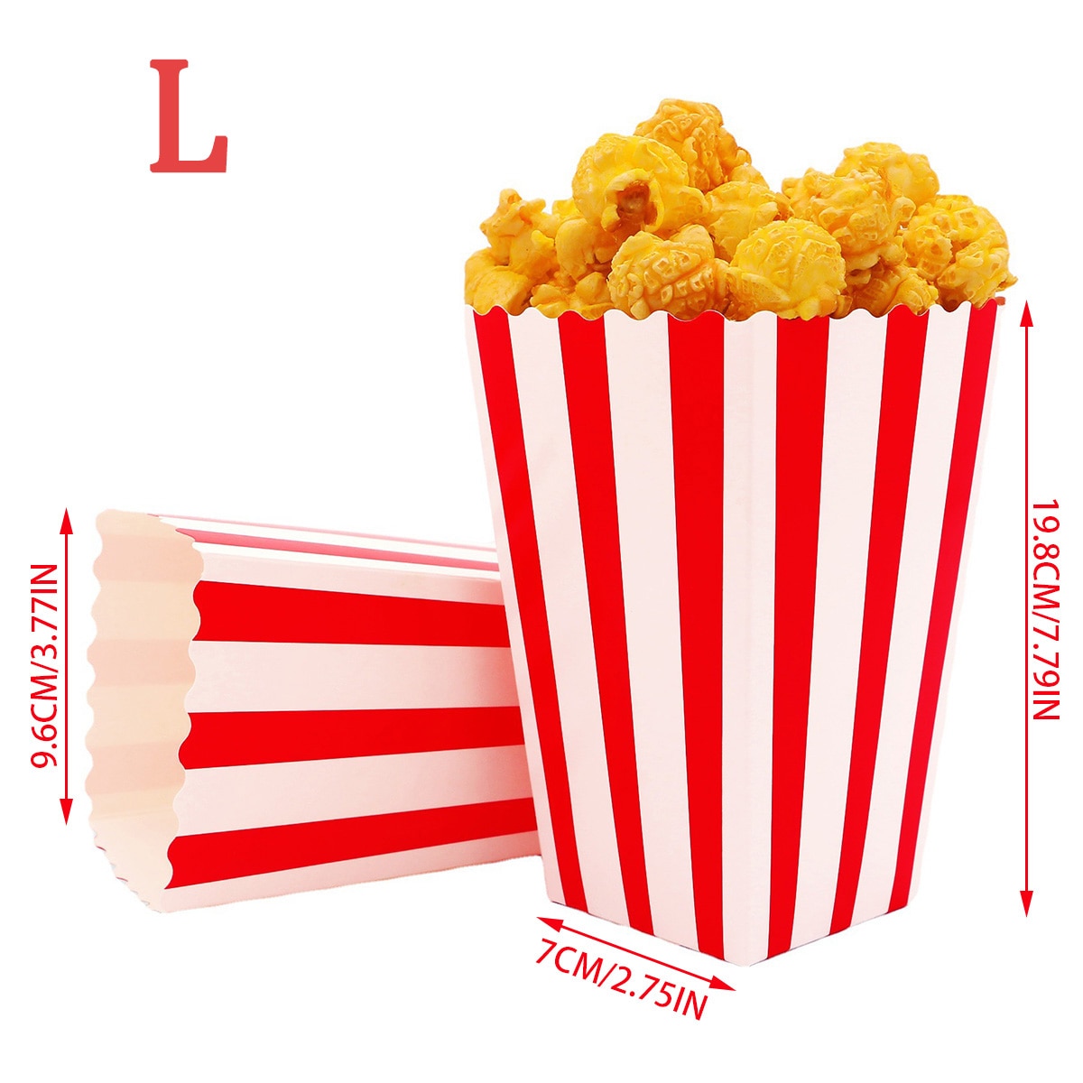 50Pcs Popcorn Boxes - Red & White Striped - Popcorn Bags - Movie Night - Cinema Room Essentials-96x70x198mm-50PCS-