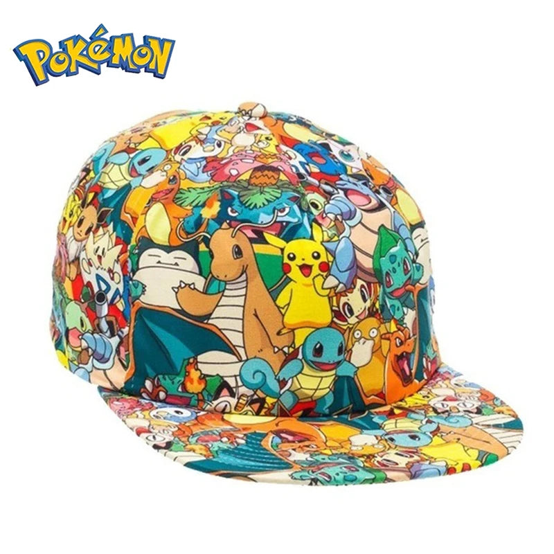 Pokemon Pikachu Baseball Cap - Peaked Hat - Cartoon Anime Character - Flat Brim - Hip Hop - Outdoor Sports Cap - Birthday Gift-full printe-