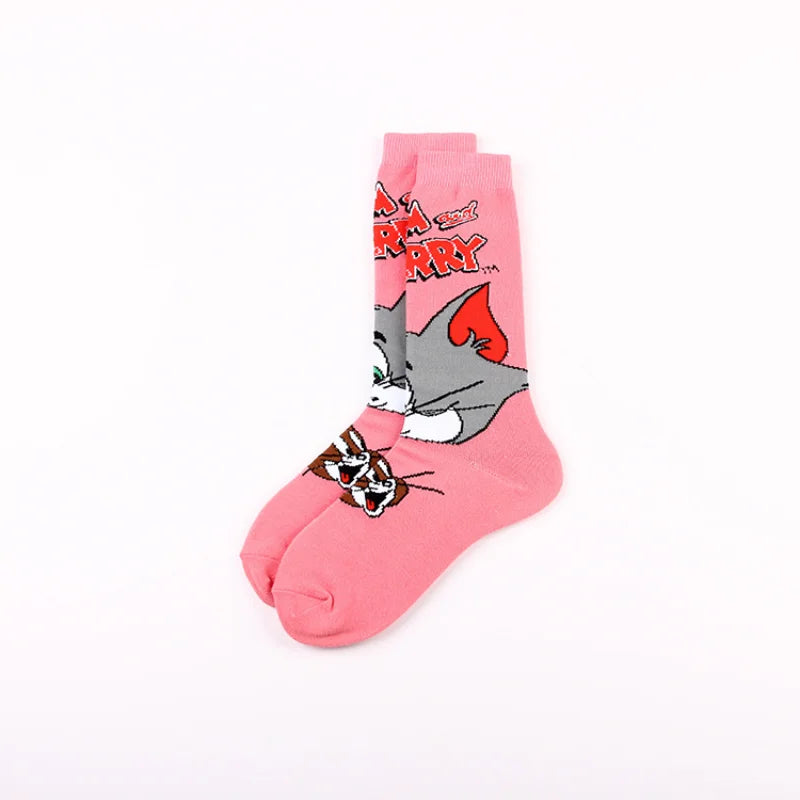 Cute Tom and Jerry Anime Sock Cartoon Figure Socks Cotton Male Fashion Trend Tube Socks Adult Sports Long Socks Birthday Gift-8-