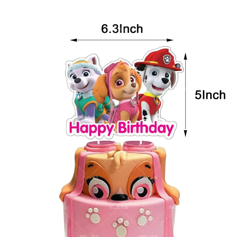 Paw Patrol Pink Birthday Skye Theme Party Decorations - Tableware Set Paper Plates Cups Napkins - For Kid Party Supplies Toy Gifts-1pc cake card-Other-