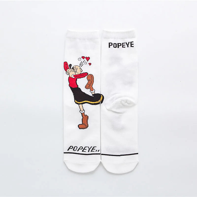 New Popeye the Sailor Cartoon Socks Anime Figure Olive Casual Cotton Socks Male Fashion Sports Socks Size 36-43 Direct selling-060-