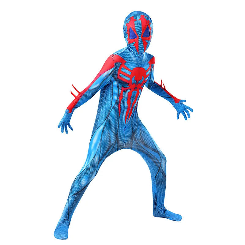 New Superhero 2099 Spiderman Kids Cosplay Costume - Bodysuit in 3D Style for Halloween Party Suits with Attached Mask-XK-100-
