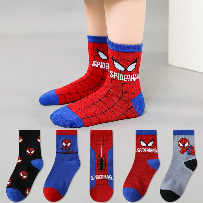 5Pairs Disney Baby Socks - Spiderman Cartoon Anime Cotton Boys Tube Socks - Children Autumn Winter Socks - Children Socks Size 0-12 Y-Spiderman-1-1-3 Years Old-