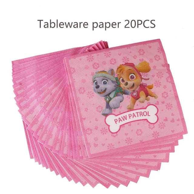 Paw Patrol Pink Birthday Skye Theme Party Decorations - Tableware Set Paper Plates Cups Napkins - For Kid Party Supplies Toy Gifts-20pcs napkin-Other-
