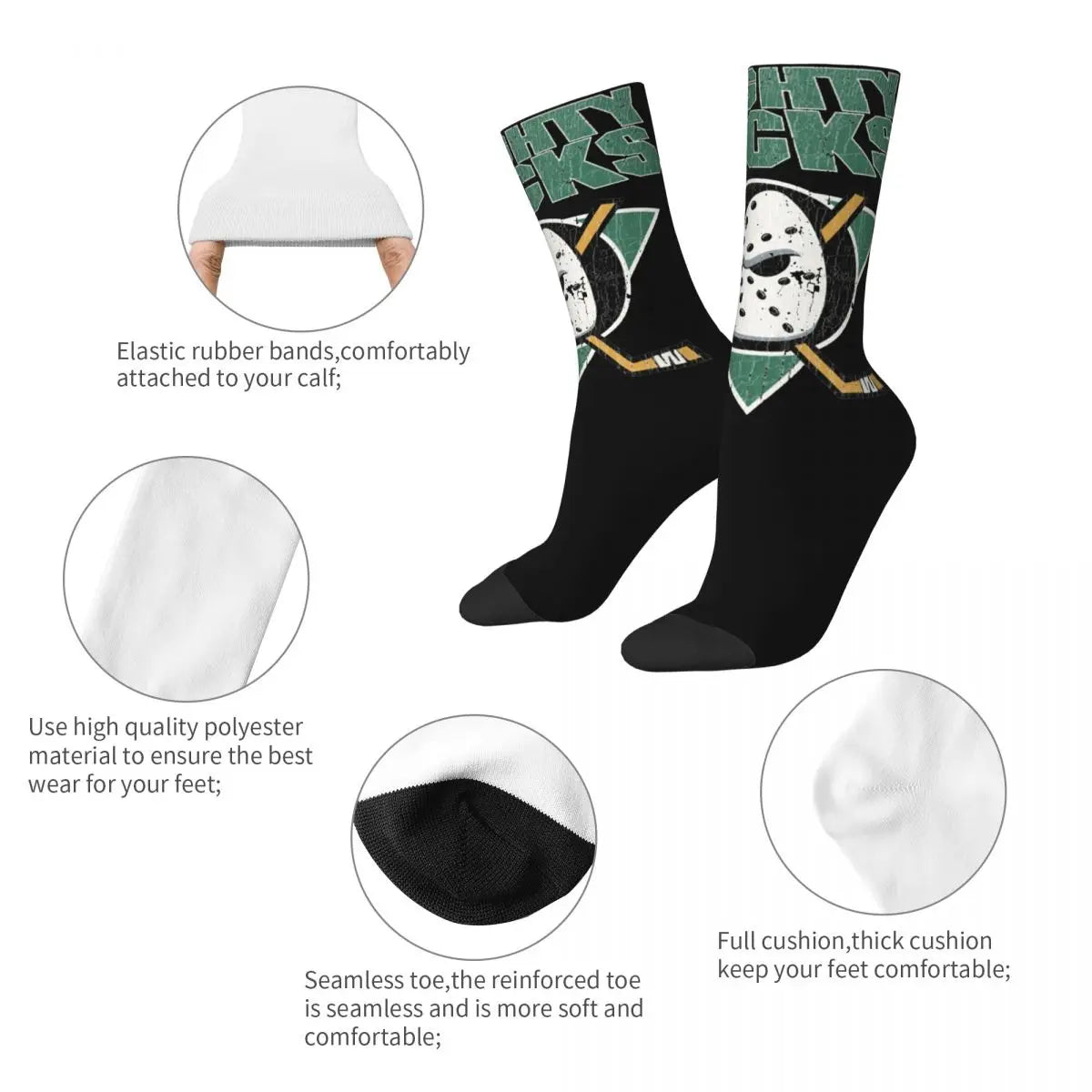 Mighty Ducks Theme Socks - Men & Women Cozy Printing Accessories-Dark Blue-One Size-