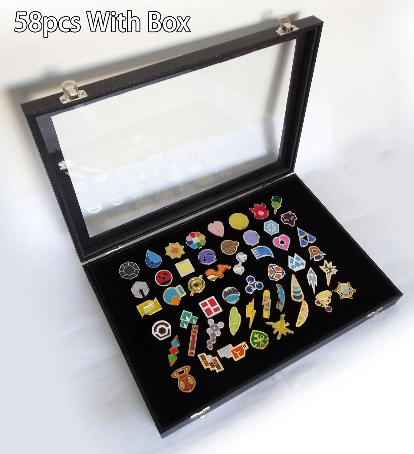 Pokemon Gym Badges Collection - Kanto Johto Hoenn Sinnoh Pins Brooches - Unique Pocket Monster Gift-58Pcs With box-