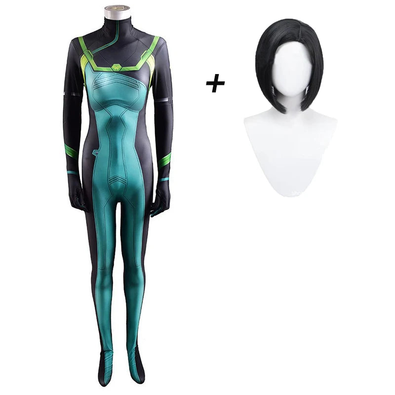 Game Valorant Cosplay Viper - Costume Accessories with 3D Print Spandex Viper Jumpsuit, Bodysuit, Wig, and Full Sets for Women and Kids-clothes wig-S-