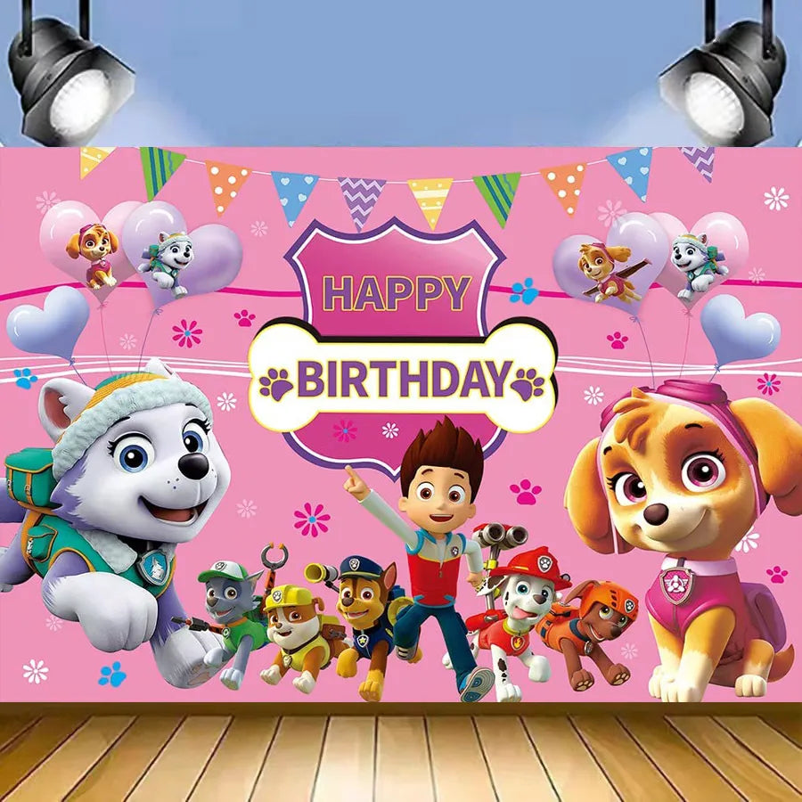 Paw Patrol Pink Birthday Skye Theme Party Decorations - Tableware Set Paper Plates Cups Napkins - For Kid Party Supplies Toy Gifts-1pcs Banner 120X80cm-Other-