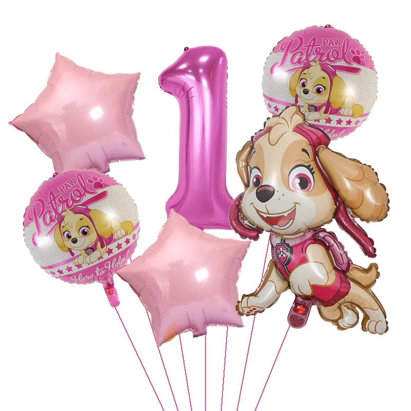 1Set Cartoon Paw Patrol Ryder Birthday Decoration - Aluminum Film Balloon Set Dog Chase Skye Marshall - Party Supplies Children Toys-Pink 6pcs 1-