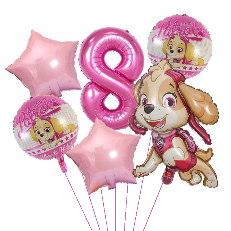 1Set Cartoon Paw Patrol Ryder Birthday Decoration - Aluminum Film Balloon Set Dog Chase Skye Marshall - Party Supplies Children Toys-Pink 6pcs 8-