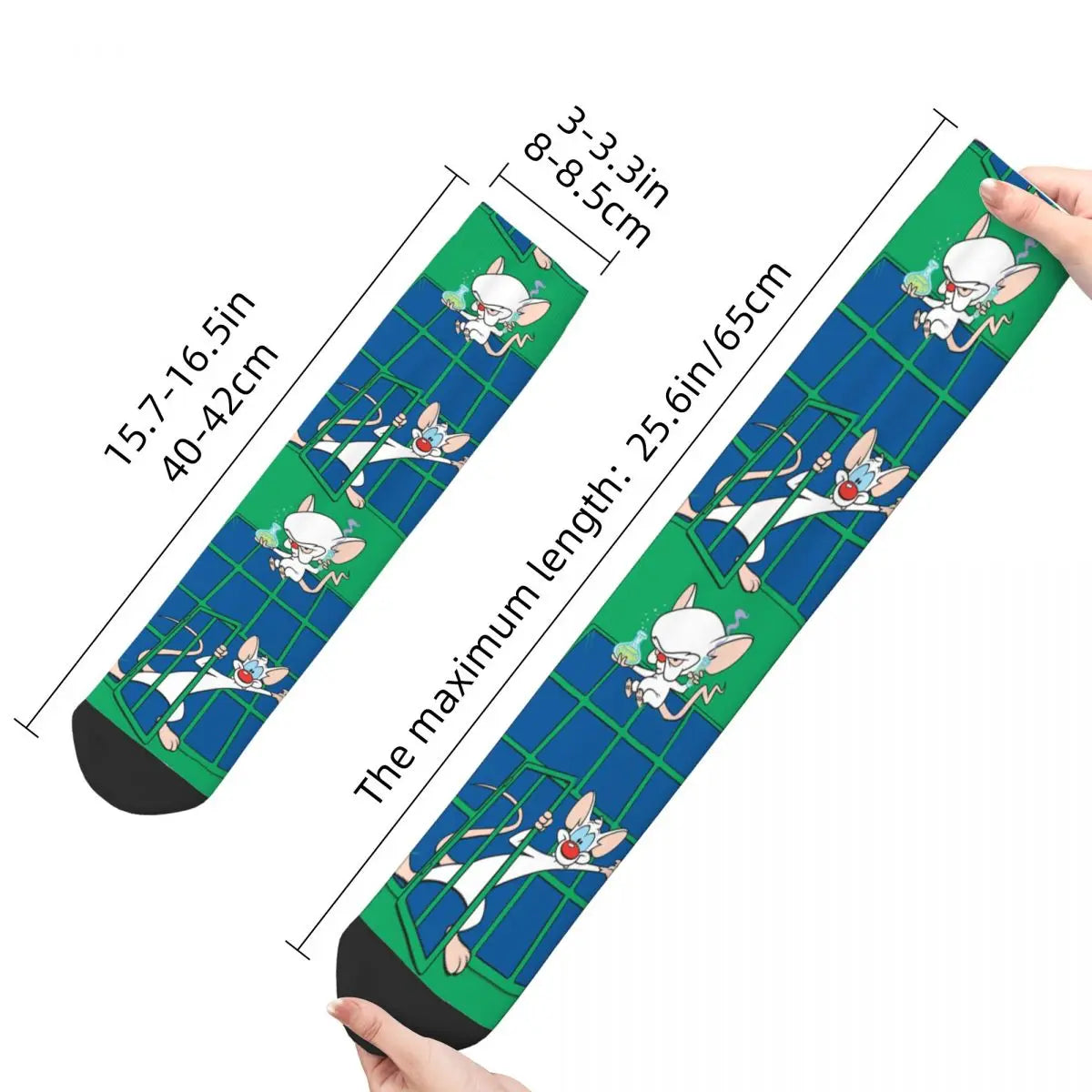 Pinky and the Brain TV Socks - Hip Hop Vintage - Men's Compression - Unisex Crazy Pattern Printed Crew-WHITE-One Size-