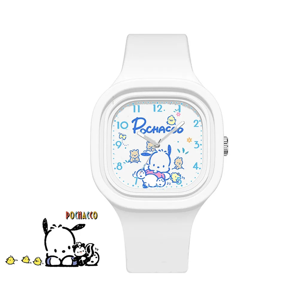 Sanrio Hello Kitty Watch Kuromi Cinnamoroll Silicone Strap Quartz Casual Cartoon Melody WristWatch Girls Children Birthday Gifts-Pochacco-