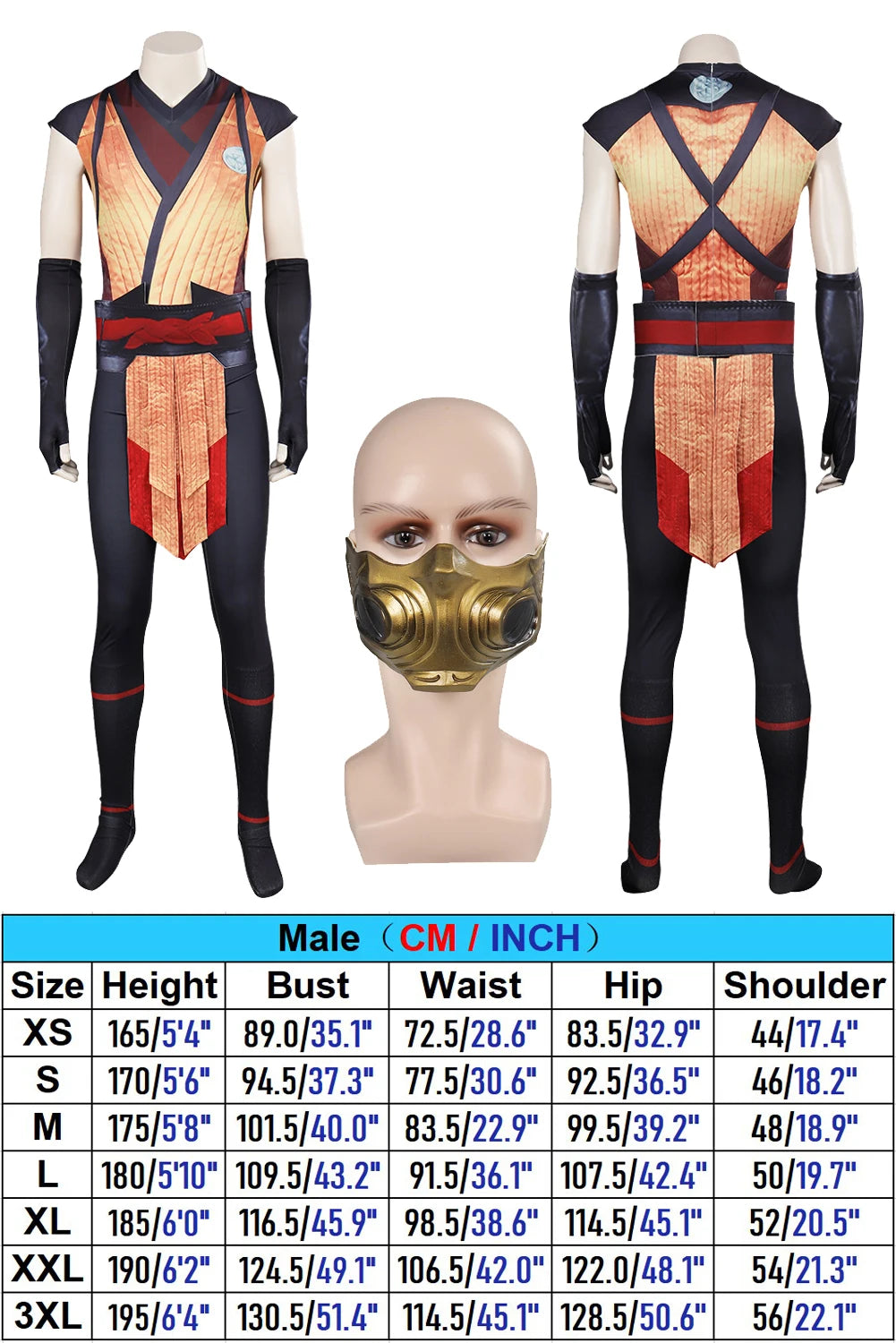 Scorpion Cosplay Fantasy Print Jumpsuit Mask - Inspired by Anime Game Mortal Kombat, Ideal for Costume Disguise and Adult Men's Cosplay Roleplay Outfits-Clothes Mask-XS-