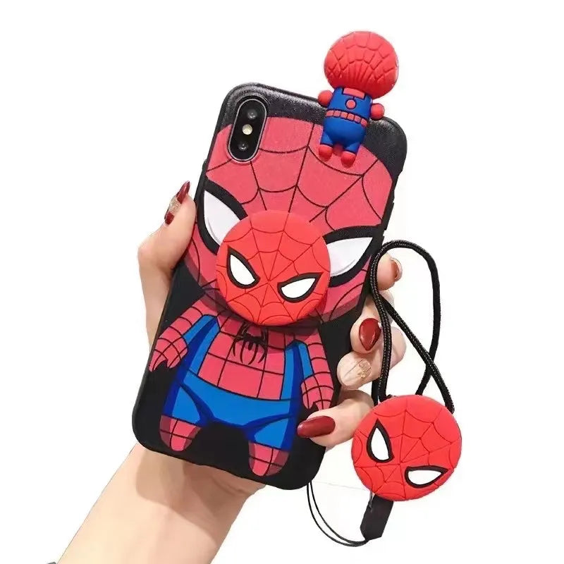 For Huawei P20 P30 P40 Lite Pro Y9 Y9 Prime Y9s Mate 10 20 Lite - Spiderman Iron Man Captain Phone Case With Holder Strap Rope - All Huawei Models - Superhero fan gift-Case Holder Rope-Case Holder Rope-P20