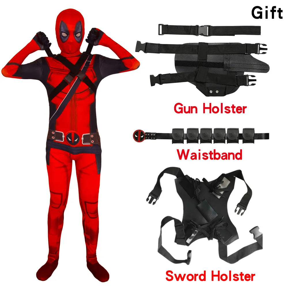 Anime Kids and Adults Superhero Deadpool Cosplay Costumes - Bodysuits with Attached Mask Suits for Halloween Party, Suitable for Boys and Girls-5pcs-317-110(100-110cm)-