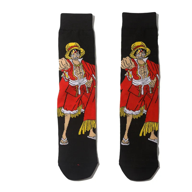 One Piece Socks Luffy Roronoa Zoro Ace Cartoon Socks Pure Cotton Male Fashion Trend Tube Socks Adult Sports Socks Direct Selling-D-38-46-