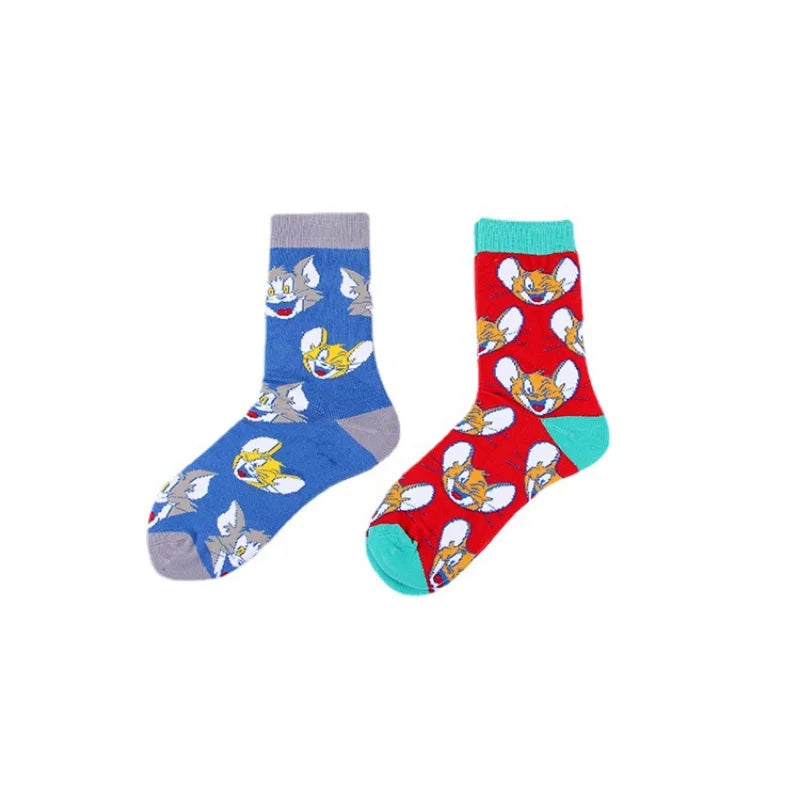 Cute Tom and Jerry Anime Sock Cartoon Figure Socks Cotton Male Fashion Trend Tube Socks Adult Sports Long Socks Birthday Gift-