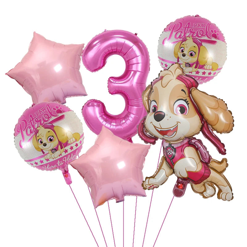 1Set Cartoon Paw Patrol Ryder Birthday Decoration - Aluminum Film Balloon Set Dog Chase Skye Marshall - Party Supplies Children Toys-Pink 6pcs 3-