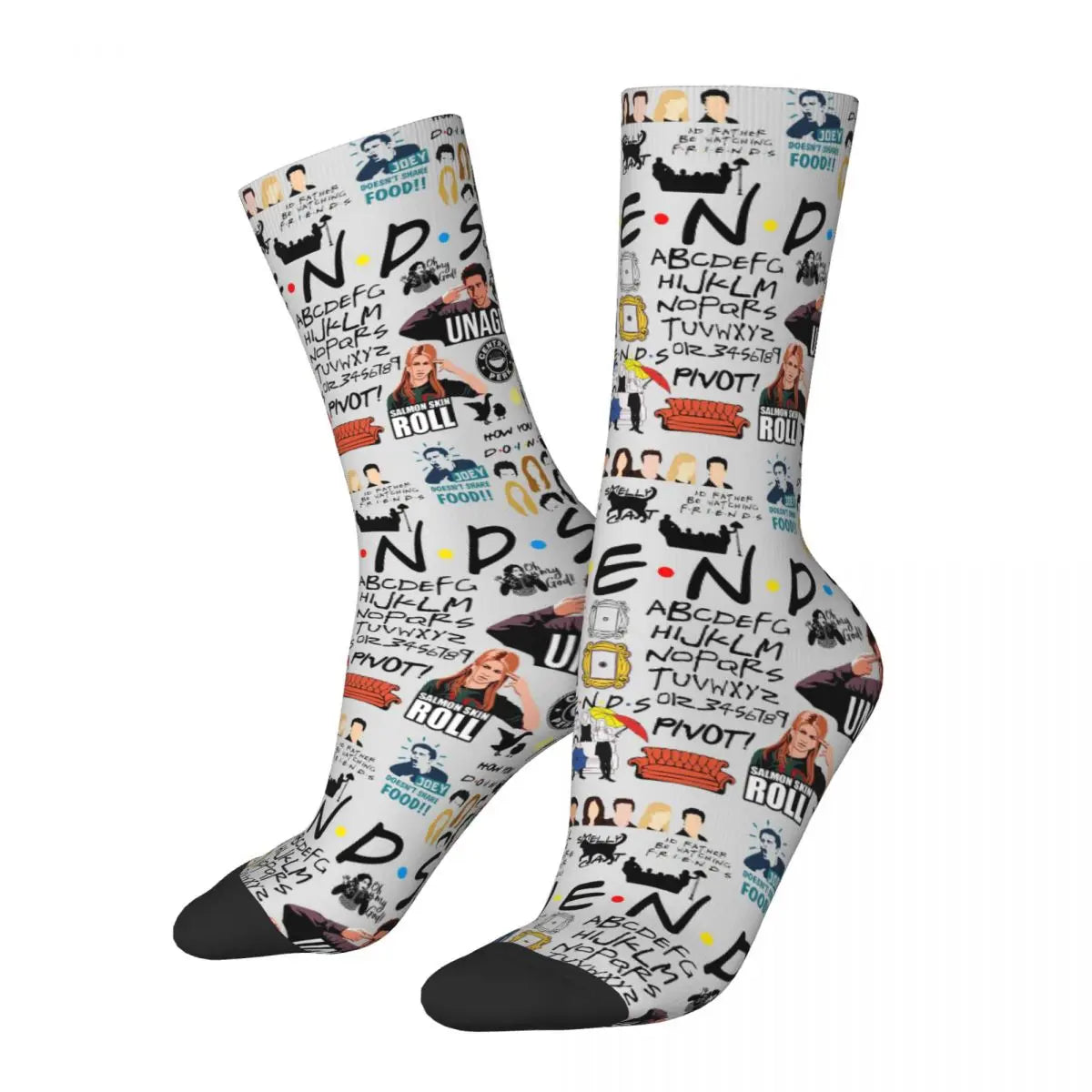 Friends TV Show Fashion Soccer Socks - Cartoon Central Perk - Polyester Long - Sweat Absorbing for Men & Women-WHITE-One Size-
