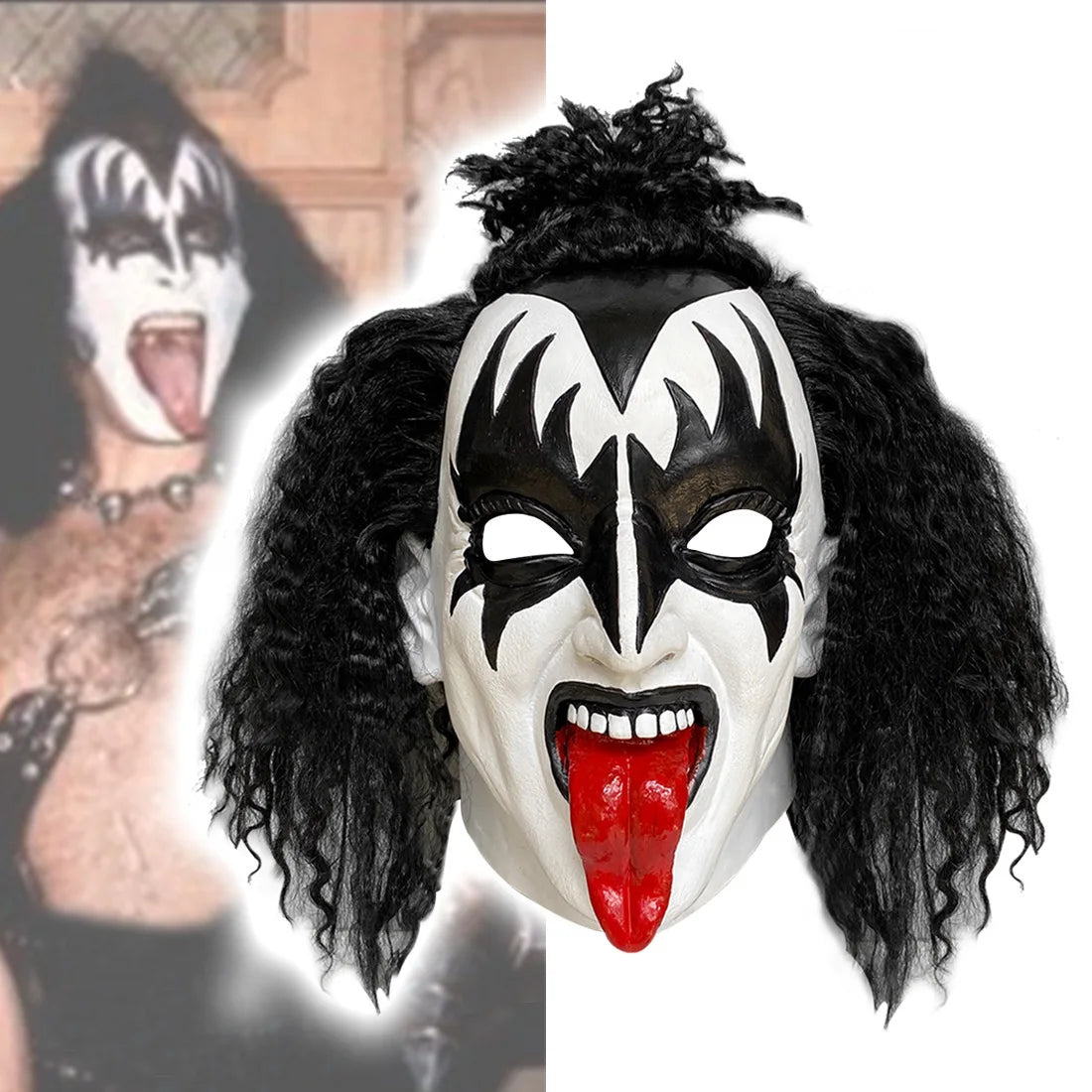 Halloween Kiss Gene Simmons Lead Singer Latex Mask - Electric Music Festival Cosplay Horror Masks for Party Dress Up and Performance Props-A-One Size-