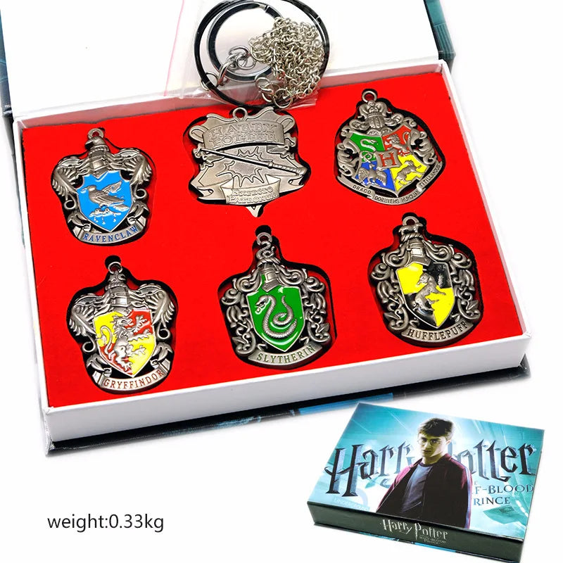 Harry Potter Seal Stamp Set - Vintage Alphabet Wax - 3D Metal Badge Seal Toys - Hermione's Magic Wand Weapon - Keychain, Necklace, and Box Included"-6pcs 1-