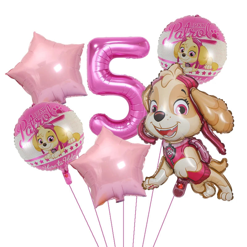 1Set Cartoon Paw Patrol Ryder Birthday Decoration - Aluminum Film Balloon Set Dog Chase Skye Marshall - Party Supplies Children Toys-Pink 6pcs 5-