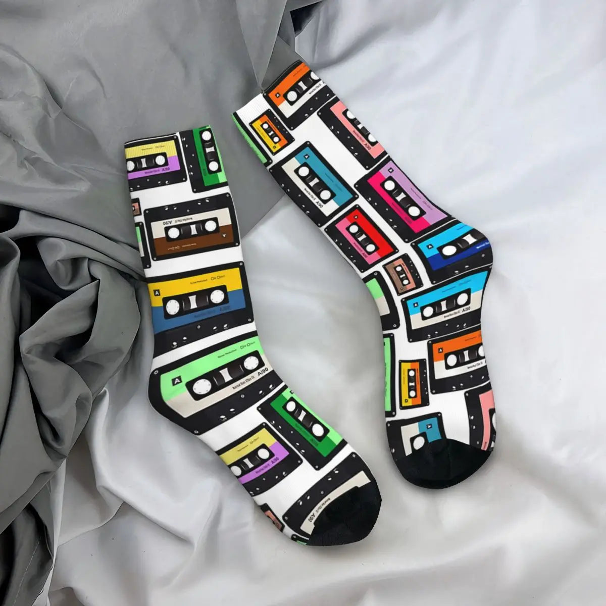 Cassette Vinyl Record Crazy Socks - Funny Men's Hip Hop Vintage - Happy Pattern Printed Boys Crew Gift-As The Picture-One Size-
