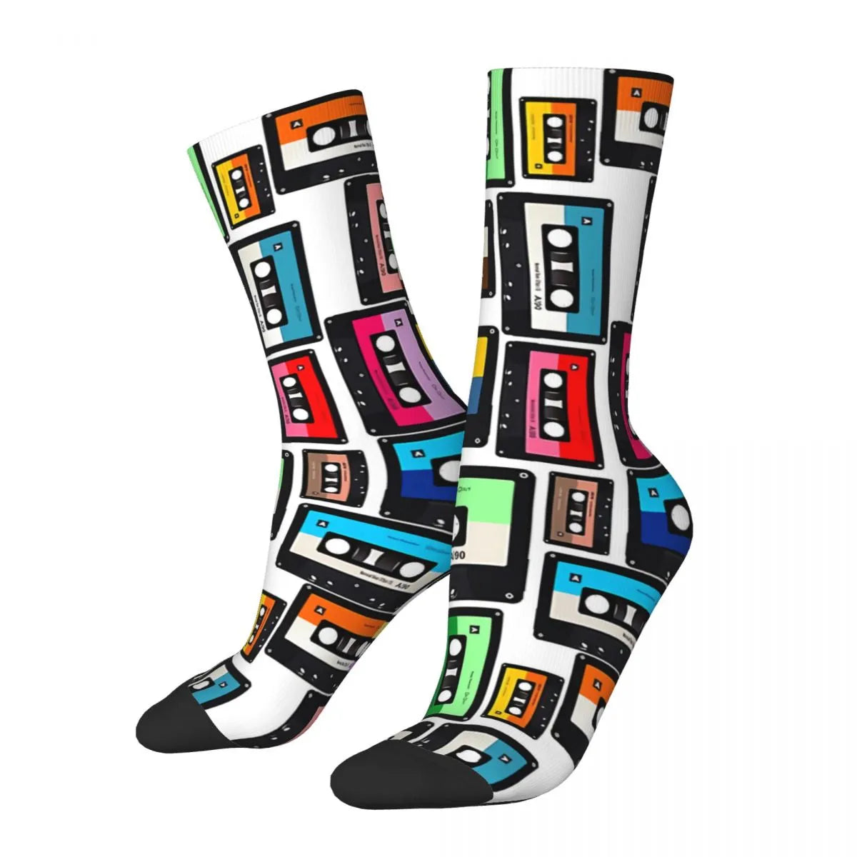Cassette Vinyl Record Crazy Socks - Funny Men's Hip Hop Vintage - Happy Pattern Printed Boys Crew Gift-As The Picture-One Size-