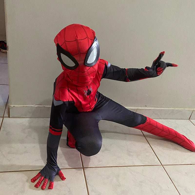 Spiderman Cotume Cosplay Spider Man Far From Home Child's SpiderMan Fabric Mask Red/Black-