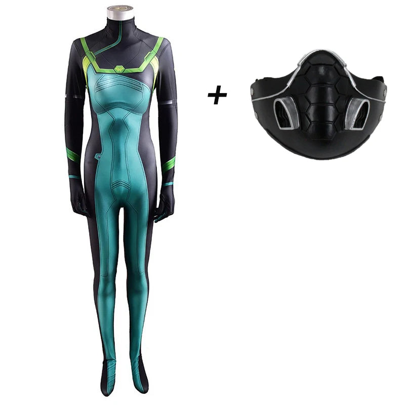 Game Valorant Cosplay Viper - Costume Accessories with 3D Print Spandex Viper Jumpsuit, Bodysuit, Wig, and Full Sets for Women and Kids-clothes mask-S-