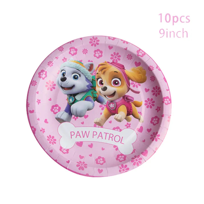 Paw Patrol Pink Birthday Skye Theme Party Decorations - Tableware Set Paper Plates Cups Napkins - For Kid Party Supplies Toy Gifts-10pcs 9inch plates-Other-