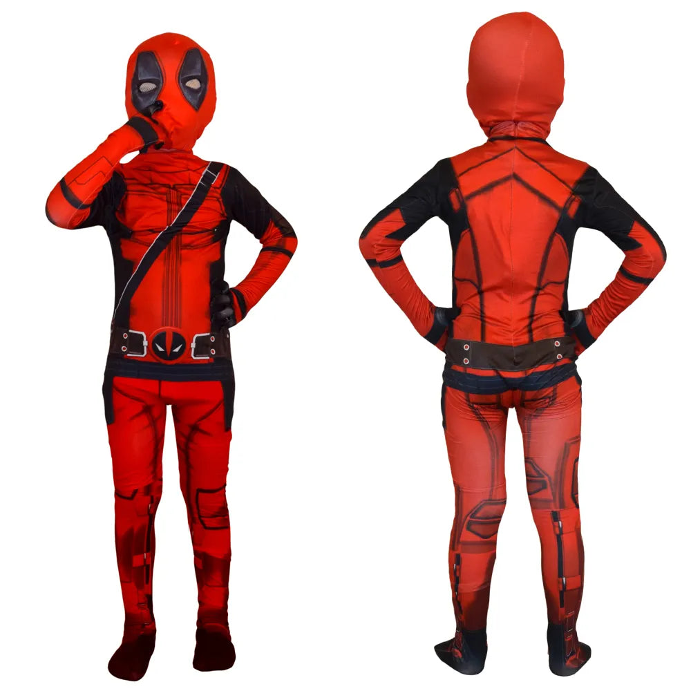 Anime Kids and Adults Superhero Deadpool Cosplay Costumes - Bodysuits with Attached Mask Suits for Halloween Party, Suitable for Boys and Girls-