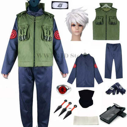 Kakashi Cosplay Costumes for Men and Women - Hatake Green Vest, Waistcoat, Pants, Mask, and Clothes Set for Anime Halloween Costume-Set 1-S-