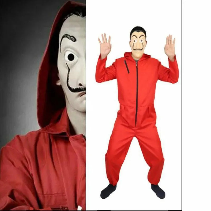 Paper House Dali Costume - Stand Out in a Red Jumpsuit, a Must-Have Secondary Costume for Halloween Cosplay-
