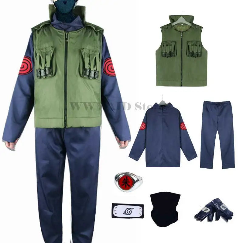 Kakashi Cosplay Costumes for Men and Women - Hatake Green Vest, Waistcoat, Pants, Mask, and Clothes Set for Anime Halloween Costume-Set 2-S-
