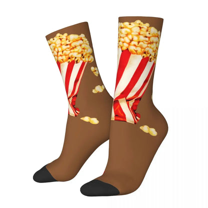 Let's All Go To The Lobby Popcorn Socks - Hip Hop Crazy Men's Compression - Unisex Pin Up Girl Model Pop Art Street Style Crew-Blue yellow-One Size-