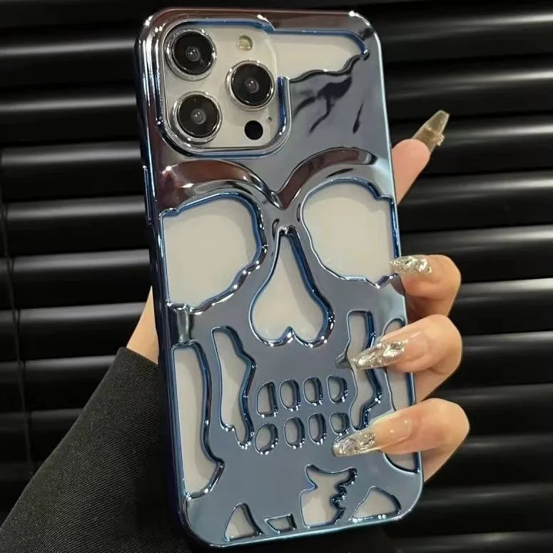 3D Hollow Skull Callous Phone Case - Luxury Plating Shockproof Ghostface Soft Cover - iPhone 15 14 ProMax Plus 13 12 11 Pro Max - All iPhone Models - Anime Fan Gift-SKY BLUE-For iPhone 14-