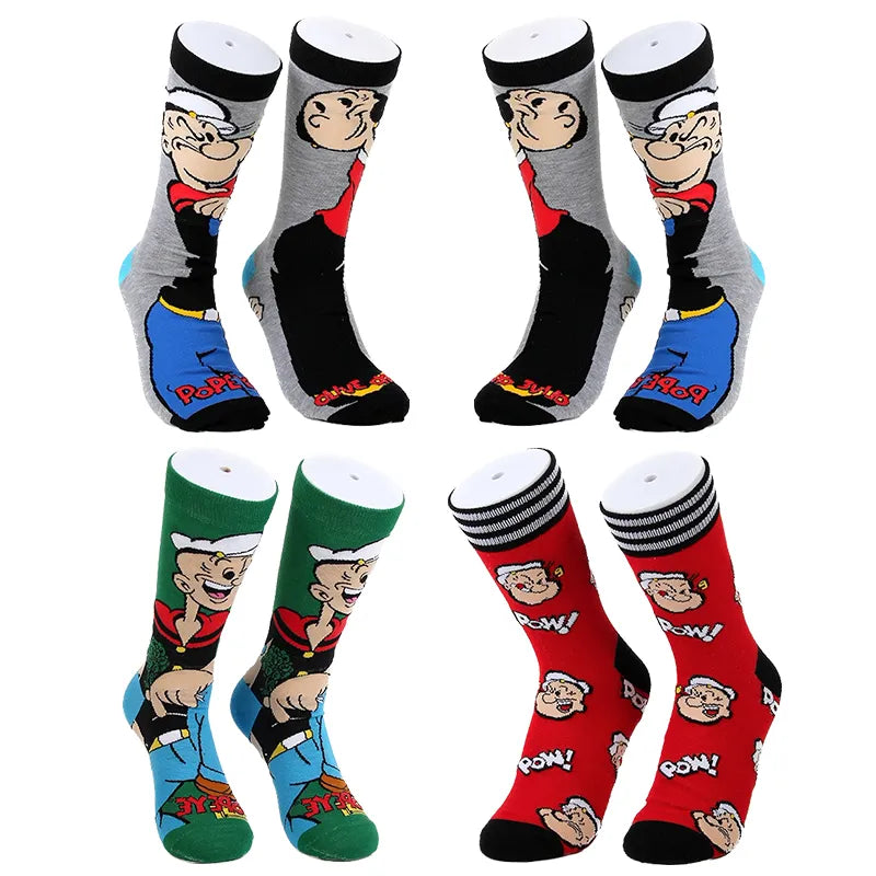 New Popeye the Sailor Cartoon Socks Anime Figure Olive Casual Cotton Socks Male Fashion Sports Socks Size 36-43 Direct selling-