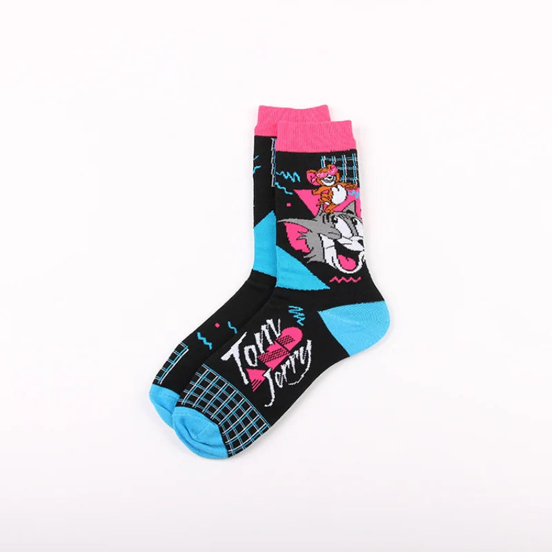 Cute Tom and Jerry Anime Sock Cartoon Figure Socks Cotton Male Fashion Trend Tube Socks Adult Sports Long Socks Birthday Gift-10-