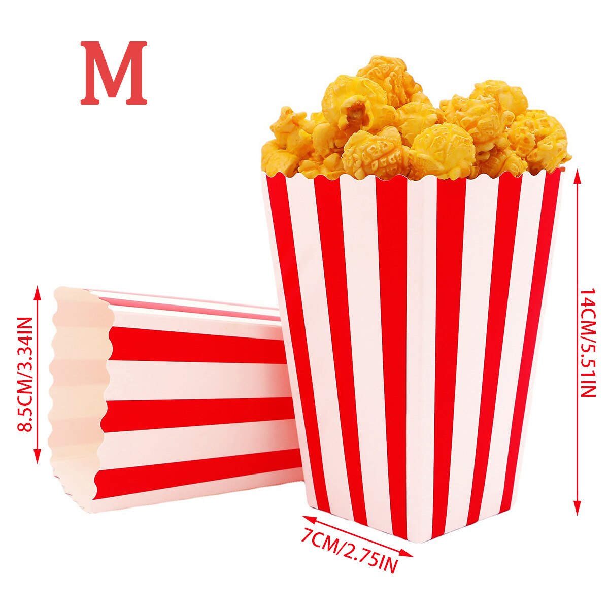 50Pcs Popcorn Boxes - Red & White Striped - Popcorn Bags - Movie Night - Cinema Room Essentials-85x70x140mm-50PCS-