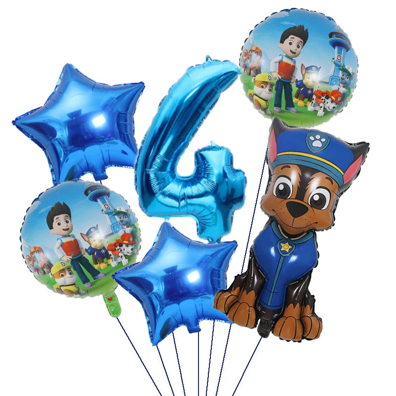 1Set Cartoon Paw Patrol Ryder Birthday Decoration - Aluminum Film Balloon Set Dog Chase Skye Marshall - Party Supplies Children Toys-Blue 6pcs 4-