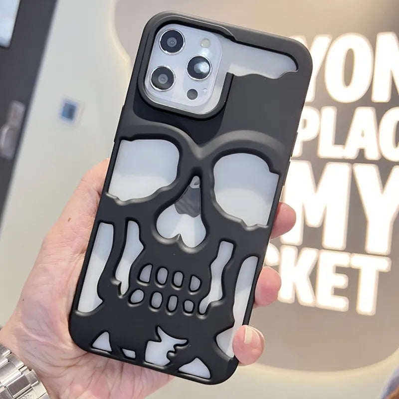 3D Hollow Skull Callous Phone Case - Luxury Plating Shockproof Ghostface Soft Cover - iPhone 15 14 ProMax Plus 13 12 11 Pro Max - All iPhone Models - Anime Fan Gift-Matte Black-For iPhone 14-