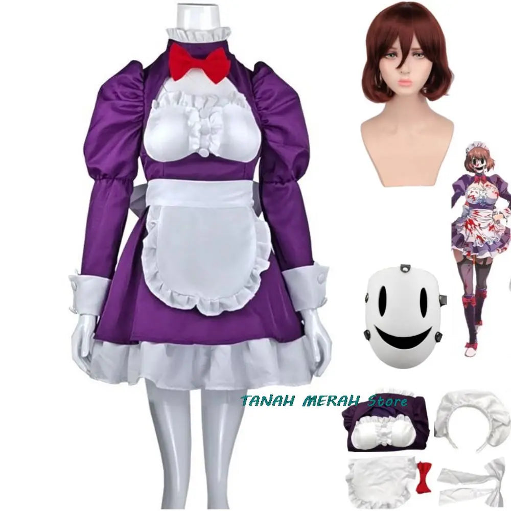 Anime High-Rise Invasion Maid-fuku Kamen Cosplay Costume - Featuring Tenkuu Shinpan Mask, Servant Skirt, and Sexy Kawaii Halloween Suit for Women-